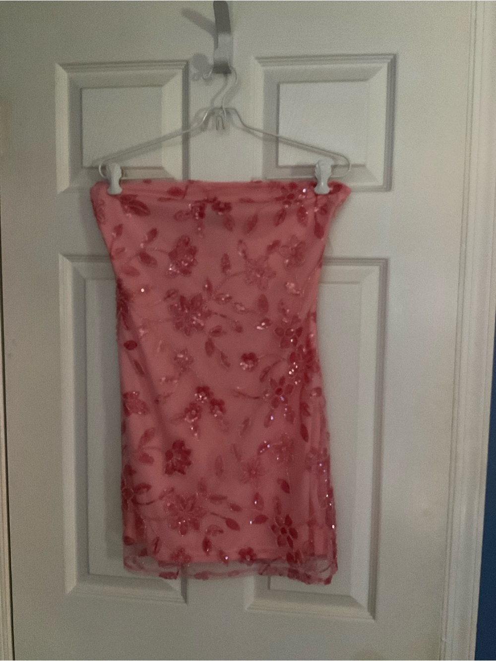 Peppermayo Strapless Pink Sequin Floral Mini Dress